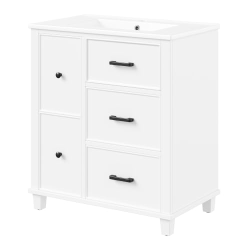 Lavabo de pie REXO lacado blanco de 76,5 cm con pila de cerámica 6