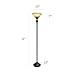 Elegant Designs LF2001-RBZ 1 Light Restoration Bronze Torchiere Floor Lamp with Marbelized Amber Glass Shade