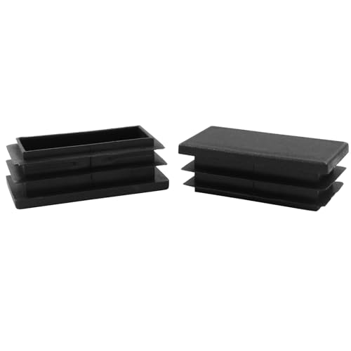 Image of Hitefu Rectangle End Caps, Black, 1 x 2 Inch, 12PCS | Plastic Plugs, Tubing End Caps, Furniture Foot Table Chair Legs, Tube Inserts, Threaded End Blanking Caps Protector