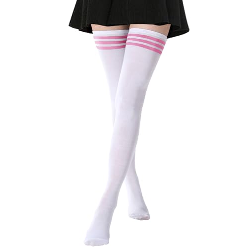 Image of AQOKKA Extra Long Thigh High Socks for Women Striped Over Knee Thigh Socks Long Boot Thigh High Stockings Leg Warmers