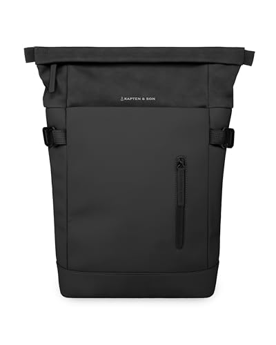 Kapten & Son Aarhus All Black sac a dos 14 L | Sac à dos noir pour homme et femme | Rolltop | compartiment pour ordinateur portable 14