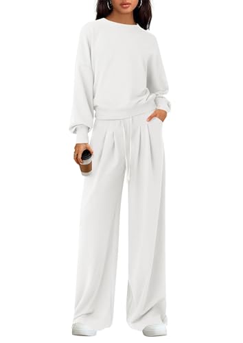 PRETTYGARDEN Womens 2 Piece Sets Long Sleeve Sweatshirt Wide Leg