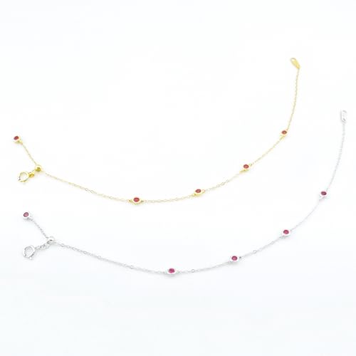 18k Gold Plated Over S925 Sterling Silver With Created Ruby Station Bezel Set, 7.5 inches Adjustable Dainty Chain Stackable Bracelet, July Birthstone Jewelry Gift for Women4