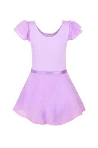 Image of EQSJIU Ballet Leotards for Girls with Removable Skirt Combo Tie Ruffle Sleeve Ballet Dance Dress Outfit 2-12 Years