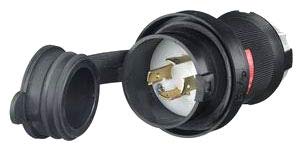 Locking Devices, Twist-Lock, Watertight Safety Shroud, Male Plug, 3-Phase Delta 480V AC, 3-Pole 4-Wire Grounding, L16-20P, Screw Terminal, Black and White