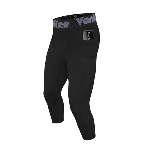 VanKee Pantalones De Hombre Compresión 3/4 para Bolsillos Mallas Deportivas De Running Mallas De Fitness Pantalones De Secado Rápido Baloncesto Fútbol Yoga Gimnasio