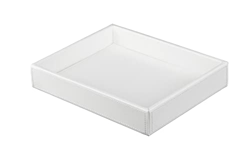 HofferRuffer, Bandeja decorativa, bandeja de perfume, bandeja de piel sintética, hecha a mano, bandeja de joyería, bandeja para tocador, bandeja para tocador, 26 x 21 x 4,5 cm, color blanco Cover