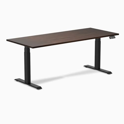 Image of Desky Electric Standing Desk, 72 x 30 inch Rubberwood Height Adjustable Sit Stand Desk, Dual Motor, Memory Presets, Ergonomic Workstation for Home Office - Dark Walnut Top