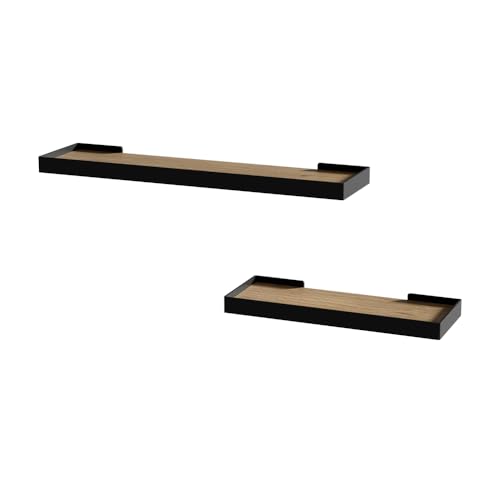 Vicco Estantería De Pared Erni, Negro Roble, 60 X 3 Cm Lote De 2