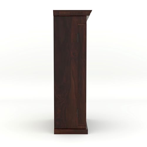 Image of Sheesham Solid Wood New Pre-Assemble Wooden Stylish Bar Cabinet /Wine Rack /Beer Bar /with Wine Glass Storage (Dark Brown)