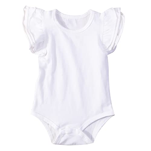 Mubineo Infant Baby Girl Basic Ruffle Short Sleeve Cotton Romper Bodysuit Tops Clothes (White, 2-3 Years)