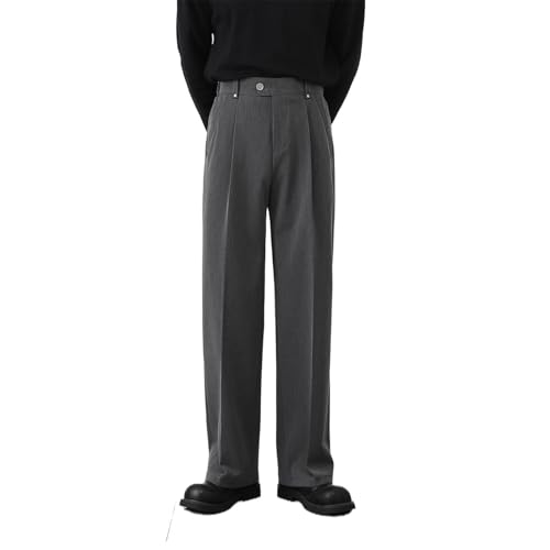 Men's Retro Gray Casual Dress Pants Straight Leg Drop Trousers Pants for Men