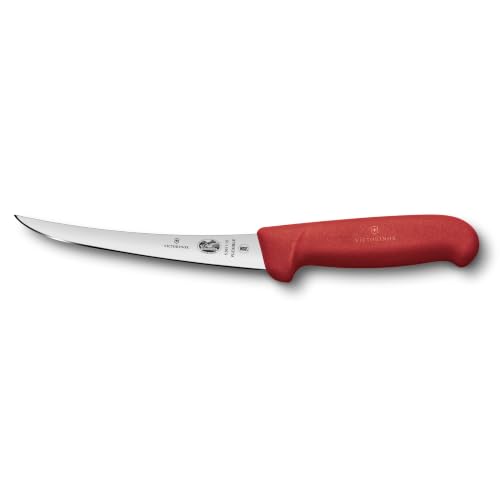 Victorinox Fibrox Ausbeinmesser Scharfes Küchenmesser für Fleisch und Fisch 15 cm Gebogene Klinge Flexibel HACCP Farbgriff Rutschfest Rot