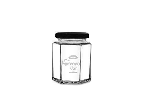Image of Croco Hexagon Glass Jar & Container With Rust Free Air Tight Lid, Suitable For Use In Your Home Office, Kitchen Storage /Glass Jar For Kitchen 200 Ml (Pack Of 6) (Black)