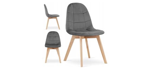 BDW   Silla Tapizada   de Terciopelo   Acolchada   con Patas de Madera de Haya   con Respaldo y Asiento Redondeados   para Comedor, Cocina, Salón   Moderna   Gris   1 Unidad