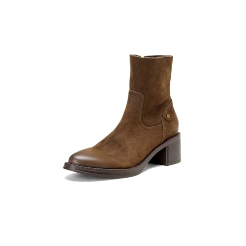 TinaCus Women's Suede/Genuine Leather Handmade Round Toe Stacked Heel Side Zip Casual Chelsea Booties