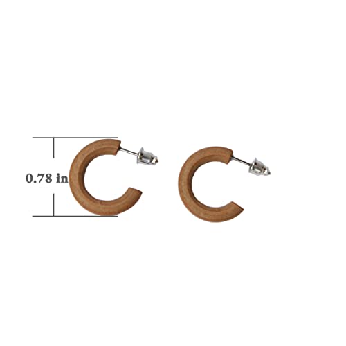Natural Wood Stud Huggie Hoop Earrings For Women - C-Shaped Earrings Stud Lightweight 20Mm Circle #TOP2