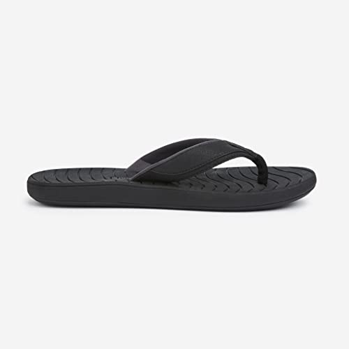 Hari Mari Brazos II Men's Flip Flops - Premium Rubber Water-Resistant Beach Sandals with Comfortable Memory Foam Leather Straps and Arch Support- Black,Size 94