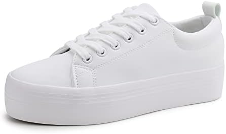 JABASIC Women Lace Up Platform Sneakers Comfortable Casual Fashion Sneaker Walking Shoes (6,White)