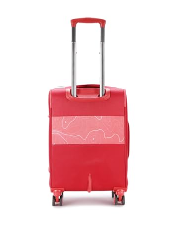 Image of uppercase Topo Celeb Softside Cabin Luggage - Eco-Friendly Printed Carry-On Trolley Bag, 8-Wheel Spinner Suitcase with TSA Lock & Laundry Compartment (Red)