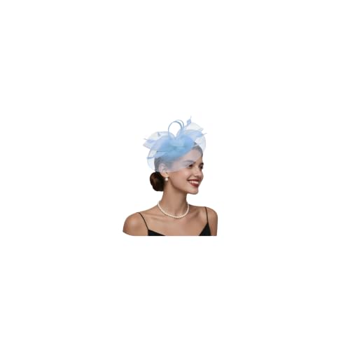 SOMEITIA - SOMEITIA Fascinators Hats for Women - Light Blue Feather and Flower Headwear with Mesh Veil Hair Clip for Weddings and Tea Parties - Best Deal on Amazon