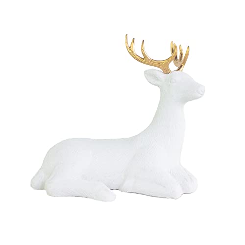 Arcci Christmas Reindeer Decorations Xmas Figurines Lying Deer - White With Gold Antlers Reindeer For Table Top Shelf Office Desk Winter Decor #TOP7