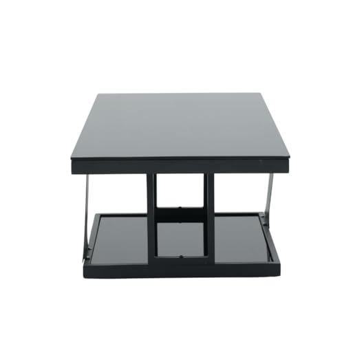 Image of Royaloak I Poh Malaysian Rectangular Glass Coffee Table | Coffee Table for Living Room with Tempered Glass Top, Powder-Coated Metal Base, Geometric Panels, Bottom Shelf & Modern Design