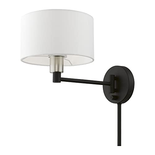 Image of Livex Lighting 40080-04 1 Light Swing Arm Wall Lamp, Black with Brushed Nickel Accent, 9 x 9.75