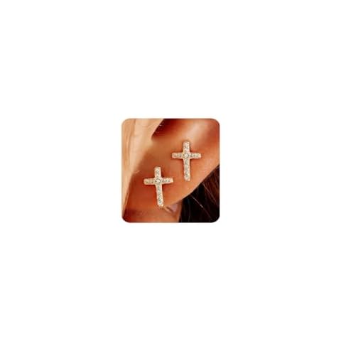 MUMREUES 14K Gold Cross Stud Earrings Cover