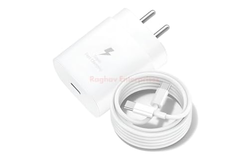 Image of 25W Type C Charger Compatible with Samsung A16 /M05 /A05 /A35 /M35 /F05 /M15, F15 /A15 /A14 /M14 /F14 /A34 /M34 /F34 /S24 Ultra, S23 /S23 fe /Z fold /flip /6 /5 /4 /3, Fast Charger for Phones & Tab Type C Adapter -F WHITE