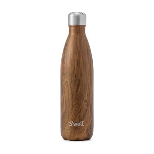 S'well Stainless Steel Water Bottle, 25oz, Teakwood, Triple Layered Vacuum Insulated Containers Keeps Drinks Cold for 48 Hours and Hot for 24, BPA Free, Perfect for On the Go