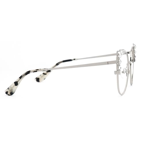 Image of Zeelool Stylish Metal Cat Eye Glasses Frame for Women with Non-prescription Clear Lens ZJGM751692-03 Silver, Large