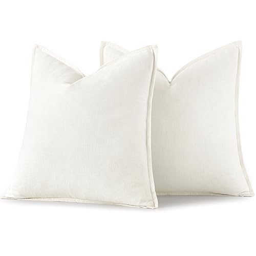 Image of MIULEE Set of 2 Linen Pillow Covers 18x18 Inch Cream White Soft and Stylish for Couch Bed Decoration Adding Modern Farmhouse Styles to Your Home Decor,Unifying Practicality and Decor Appeal