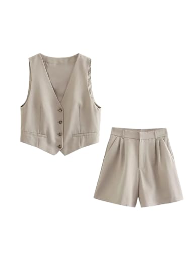 Ensemble de deux pièces femme vêtement décontracté gilet col V short taille haute