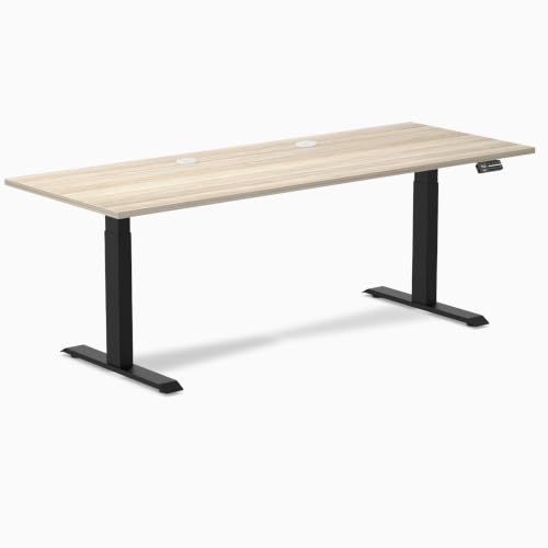 Image of Desky Electric Standing Desk, 78.7 inch Laminate Height Adjustable Sit Stand Desk, Dual Motor, 4 Memory Presets, Ergonomic Computer Workstation for Home Office - Classic Oak Top and Matte Black Frame