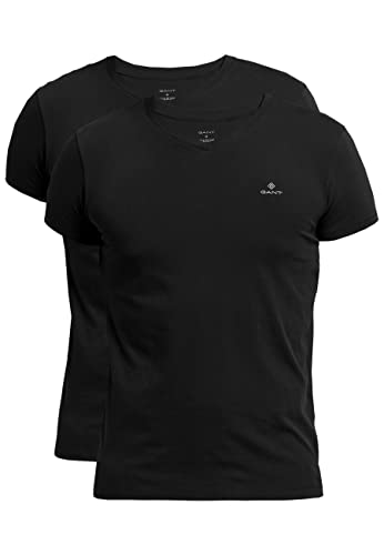 GANT Herren 901002118-5-L T-Shirt MIT V-Ausschnitt 2ER Pack, SCHWARZ, L Cover