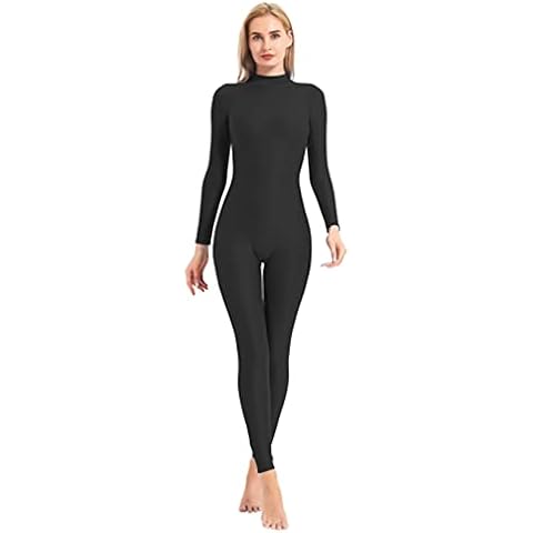 Speerise Adult High Neck Zip One Piece Unitard Full Body Leotard - Black - Medium Cover