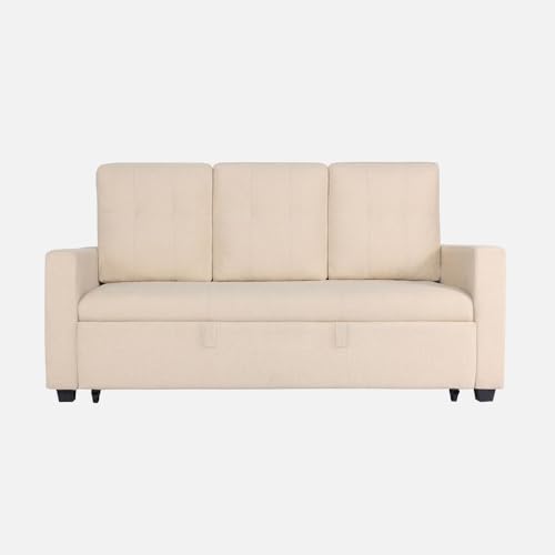 Image of Duroflex Ease - Wood 3 Seater Sofa Cum Bed with Pullout Mechanism, Iconic Beige Finish, 3-Person Sofa