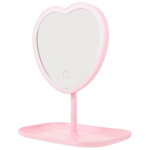 Espejo de maquillaje en forma de corazón rosa con luz LED, el regalo ideal 2