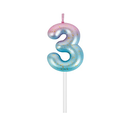 UVTQSSP 5 cm vela de cumpleaños con degradado rosa y verde para pastel número 3 brillante decoración para niños adultos celebraciones accesorios de fiesta Cover