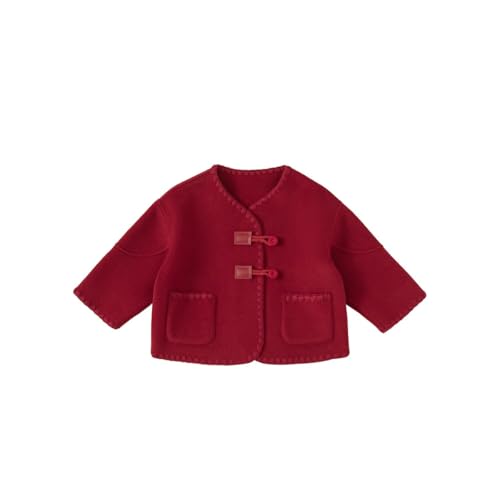 Children's Red Tweed Coat Short Winter Girl's Coat New Year's Coat