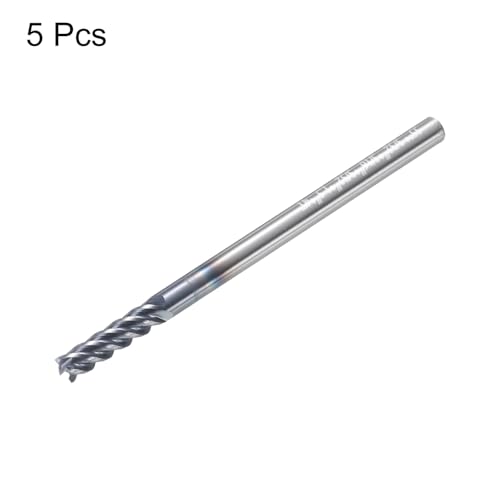 Image of HARFINGTON 5pcs Carbide Square Nose End Mill Bit 3 /32 inch Cut Dia 4 Flutes TiAlN Coated Milling Cutter for Hardened Steel Metal (3 /32 inch Shank 5 /16 inch Cut Length 1-1 /2 inch Long 45 Degree HRC53-55)