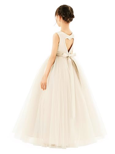 ekidsbridal Satin Heart Cutout Flower Girl Dresses Pearl Beaded Trim Pretty Princess P2503