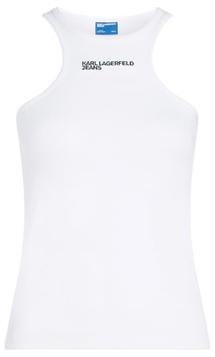 Karl Lagerfeld Jeans Ribbed Logo Tank Blouse, Blanco, L Mujeres