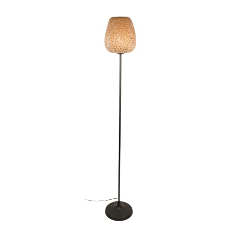 Alpinaluz Lámpara de Pie con Pantalla de Mimbre Bambu, Casquillo E27, Diseño Moderno Nórdico Rústico para Salón, Dormitorio, Lectura