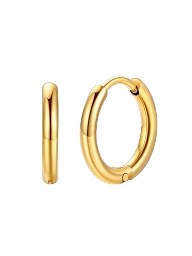 FaithHeart Stainless Steel Gold Hoop Earrings for Men - Hypoallergenic Small Gold Huggie Hoop Earrings Lightweight Sleeper Earrings Waterproof Cartilage Piercing Jewelry Gift 8/10/12/14/16mm