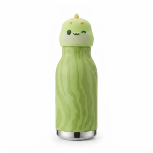 Image of JOUET 450ml Stainless Steel Kids Water Bottle with Cute Dinosaur Character Lid, Leakproof Drinking Bottle for School, Travel, Sports & Everyday Use