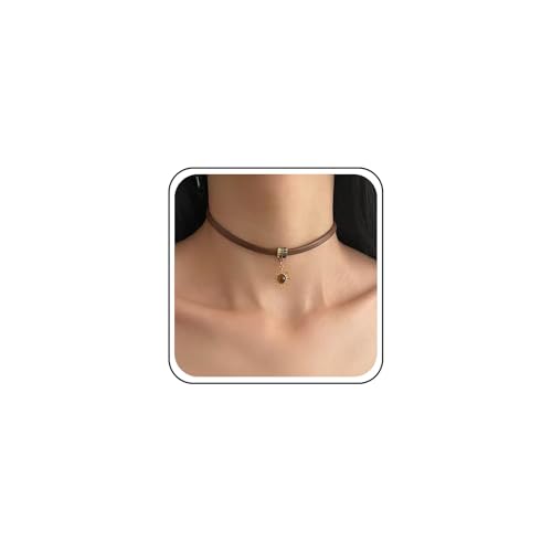 Aneneiceera Collier Ras Du Cou En Cuir Marron Vintage Minuscules Pendentifs En Forme De Tournesol Colliers En Cuir Marron Larges Cordon En Cuir Collier Chaîne...