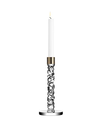 Orrefors Carat 9.5 Inch Brass Candlestick, Pair