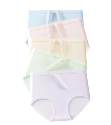 [YOUHA] ショーツ レディース 綿100％ 5枚セット 10A抗菌延長マチ 100番手天然綿混 パンツ レディース 下着 パンティー 女性用 すっぽり 食い込まない 締め付けない ミッドウェスト ハイウェスト 伸縮 吸湿速乾 通気